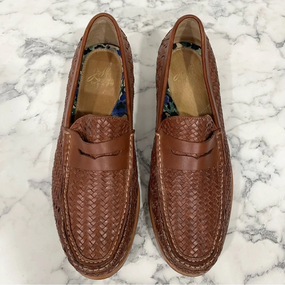 Johnston & Murphy Halstead Woven Penny Loafer brown full-grain leather Men’s 10